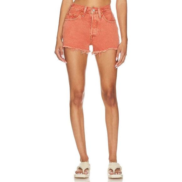 Levi's 501 (56327-0327) Women's Sz W26 Baked Clay Red Denim Cut-Off Shorts - Picture 7 of 8